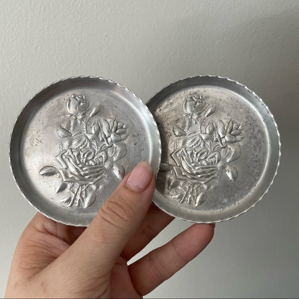 Vintage 1960s/1970s Set of 2 Aluminum Coasters